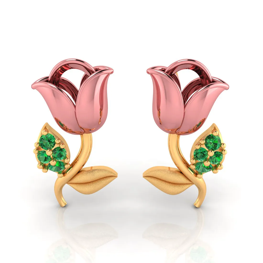 14k Pink Yellow And Green Stone Leaves Gold Earrings