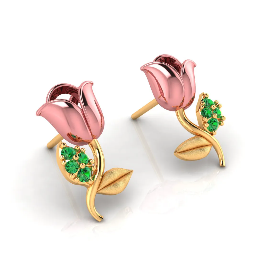 14k Pink Yellow And Green Stone Leaves Gold Earrings