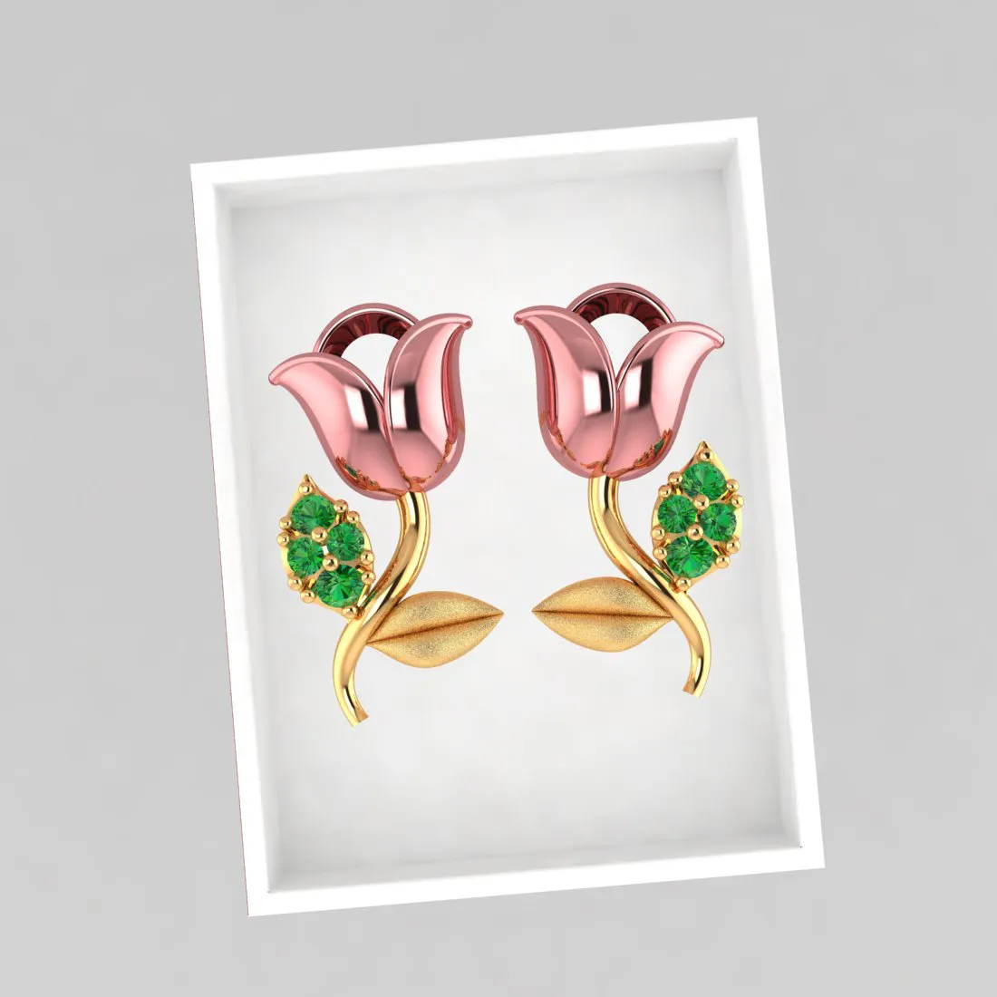 14k Pink Yellow And Green Stone Leaves Gold Earrings