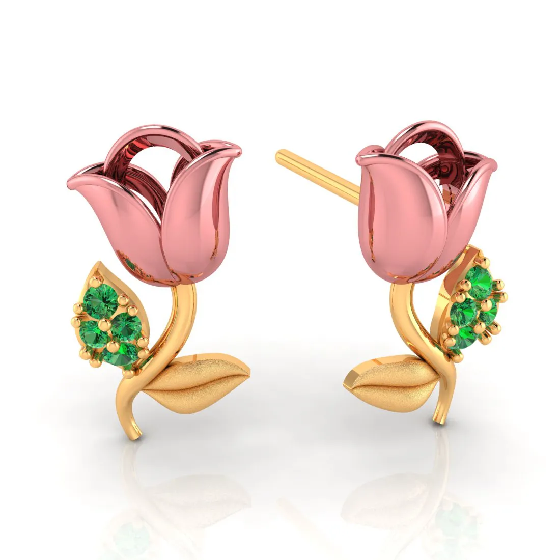 14k Pink Yellow And Green Stone Leaves Gold Earrings