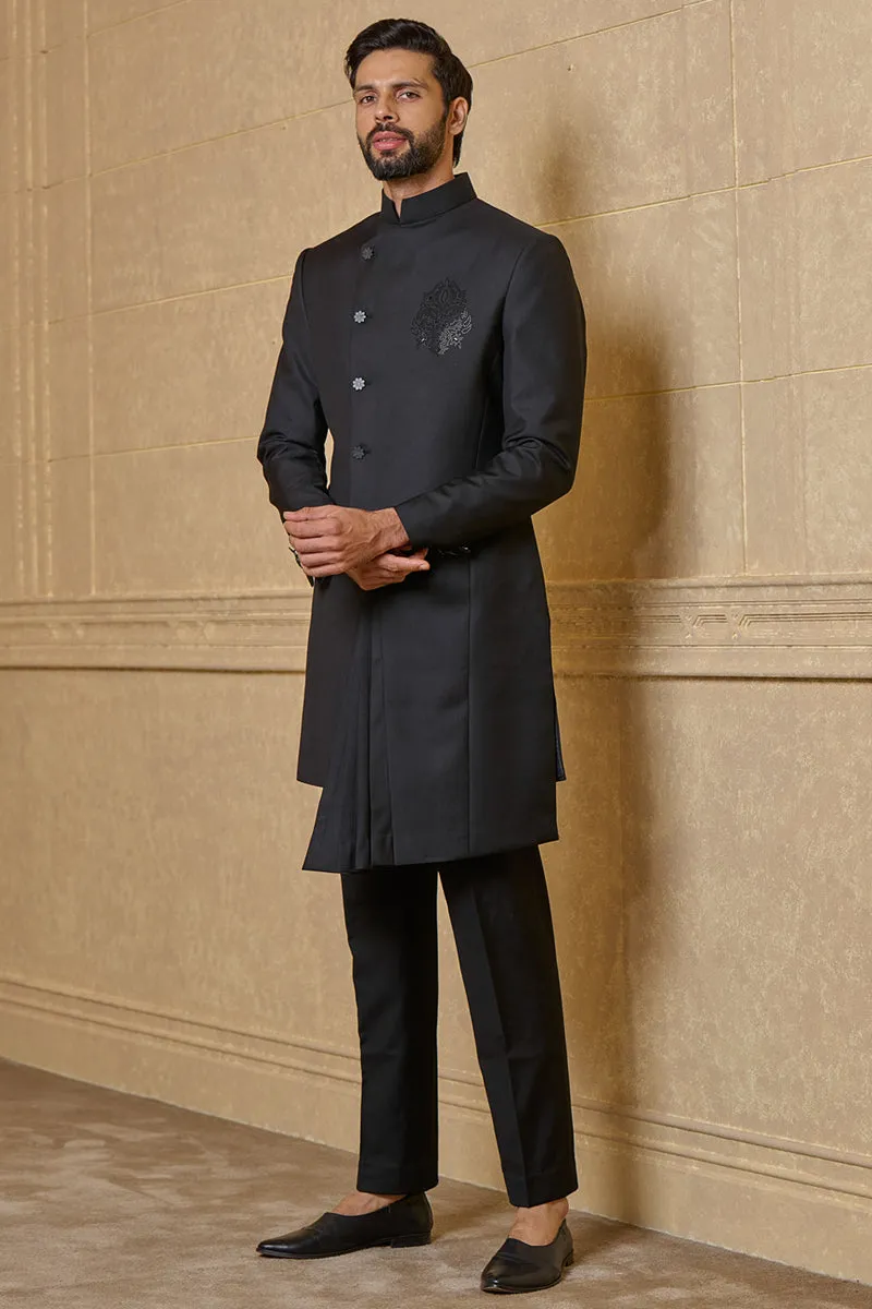 Black Asymmetric Indo Western With Front Pleats
