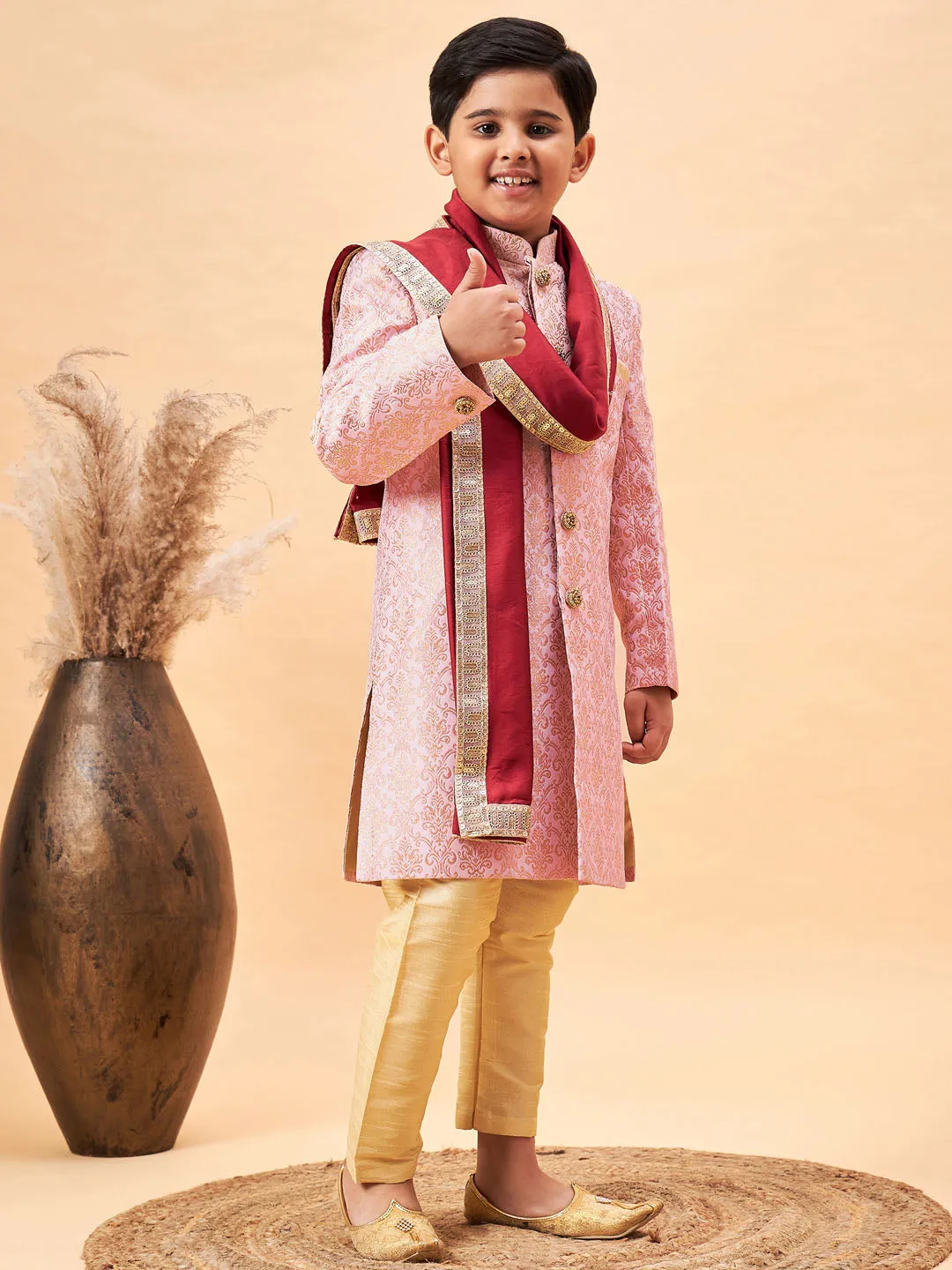 Boy's Pink Sherwani Set - Vastramay Boys