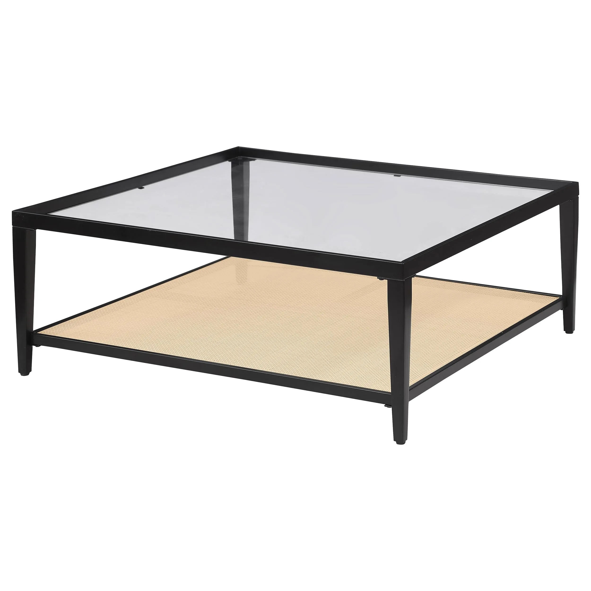 Coaster Furniture Amherst 710658 Glass Top Metal with Cane Shelf Coffee Table - Black