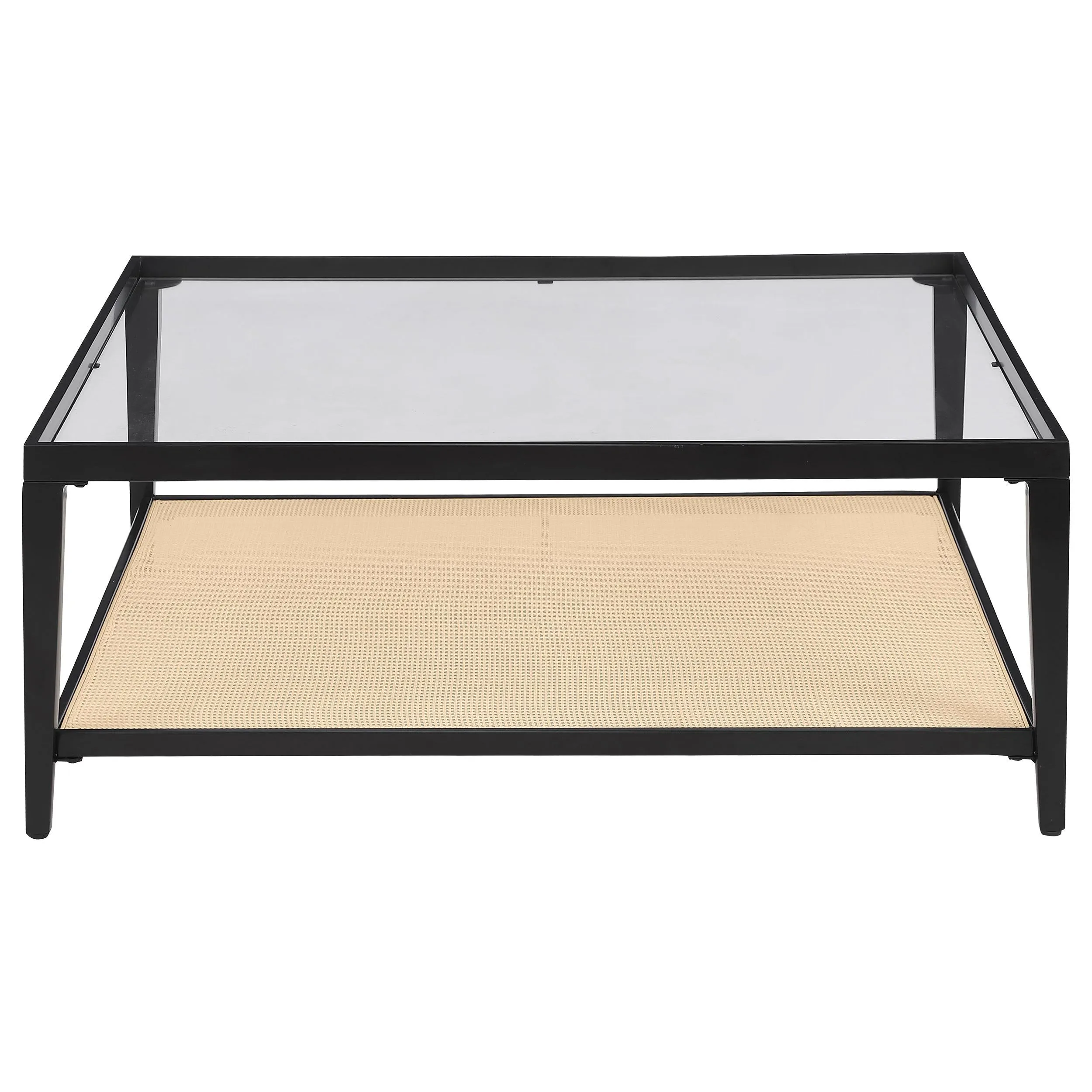 Coaster Furniture Amherst 710658 Glass Top Metal with Cane Shelf Coffee Table - Black