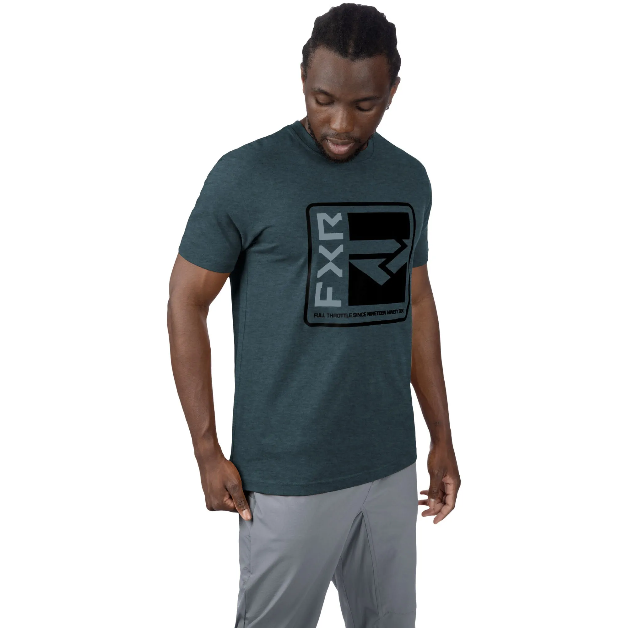 FXR  Mens Broadcast Premium T-Shirt Tee Short Sleeve Cotton Dark Steel Lt Steel