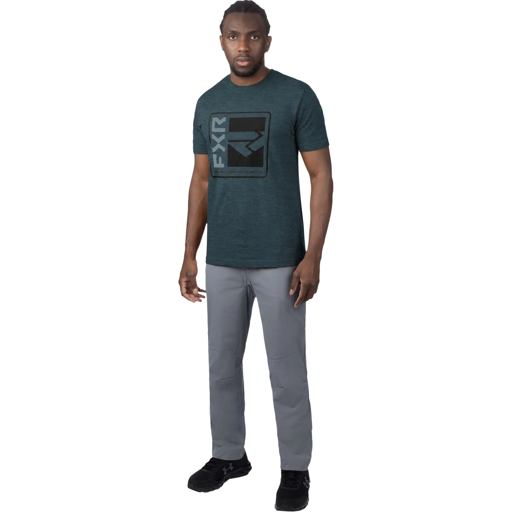 FXR  Mens Broadcast Premium T-Shirt Tee Short Sleeve Cotton Dark Steel Lt Steel