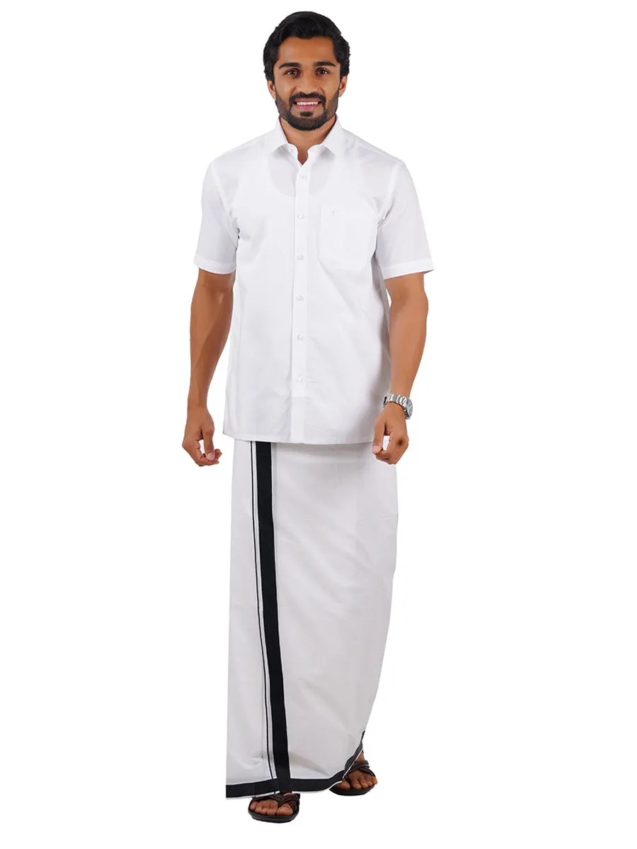 Men Double Dhoti White with Fancy Border NO 5806 Black