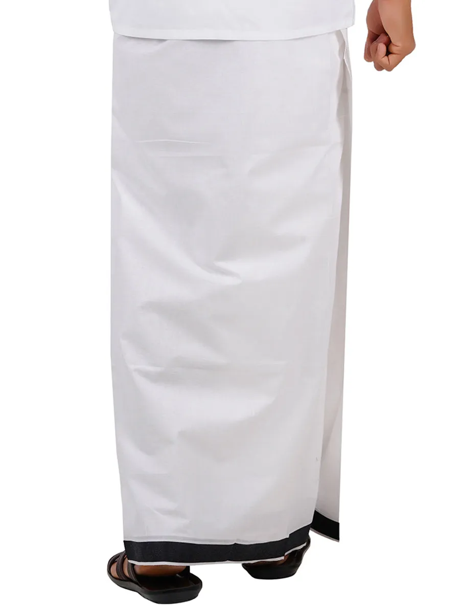 Men Double Dhoti White with Fancy Border NO 5806 Black