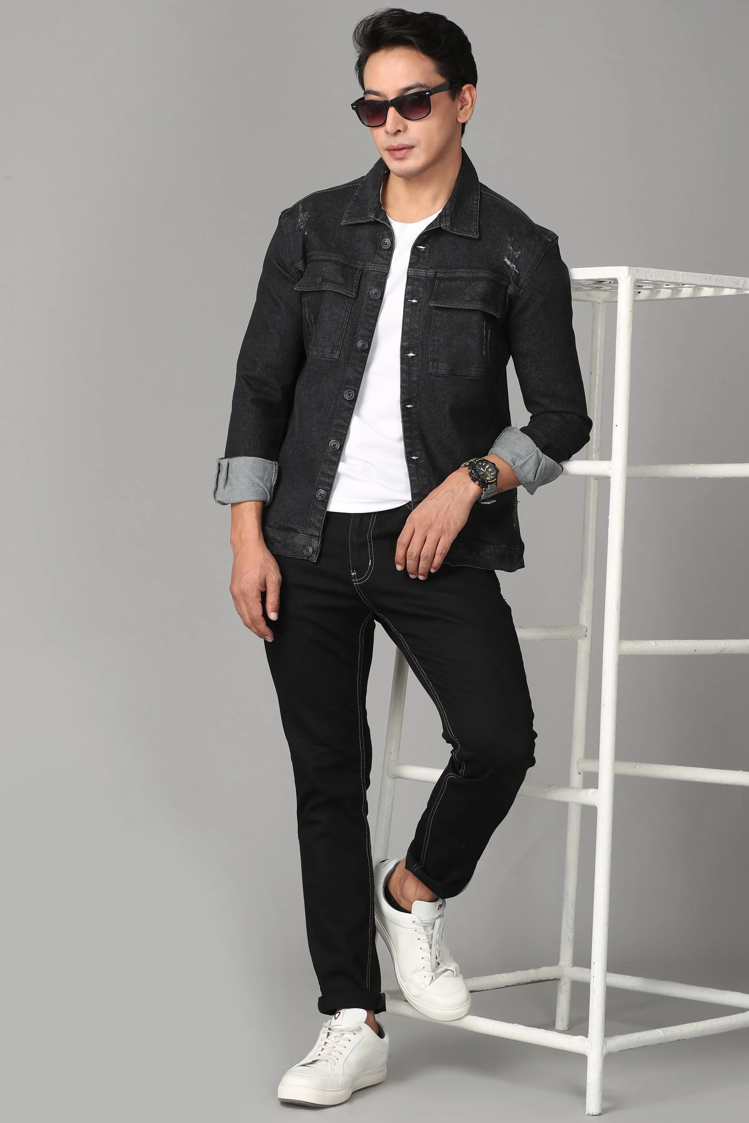 Printed Black Denim Shirt