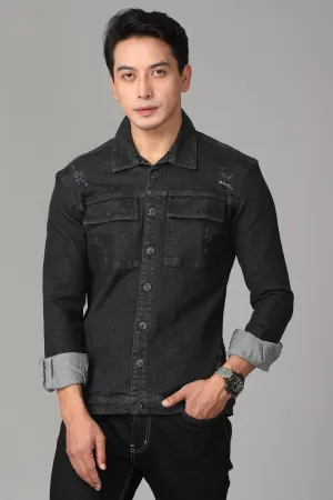 Printed Black Denim Shirt