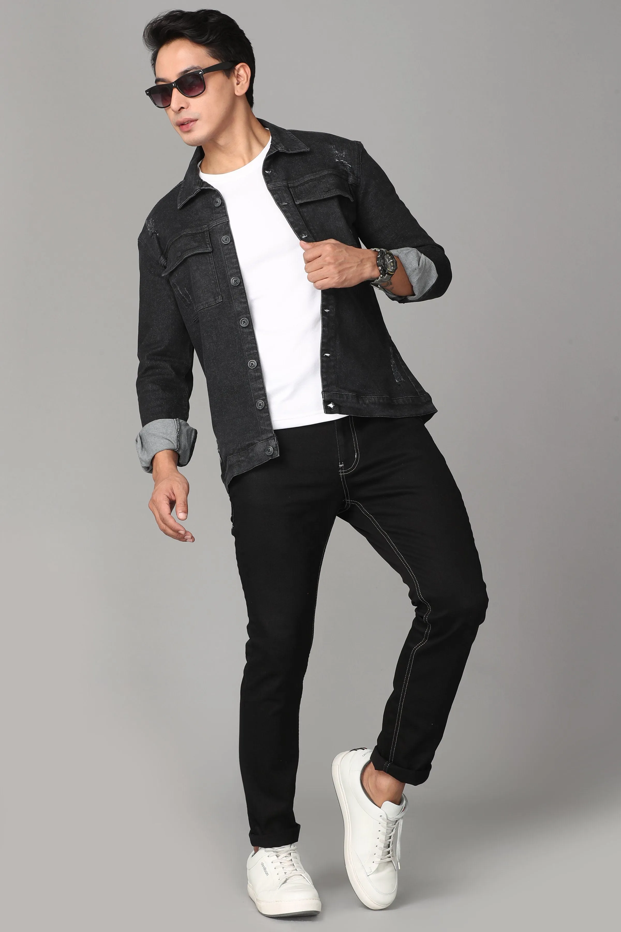 Printed Black Denim Shirt