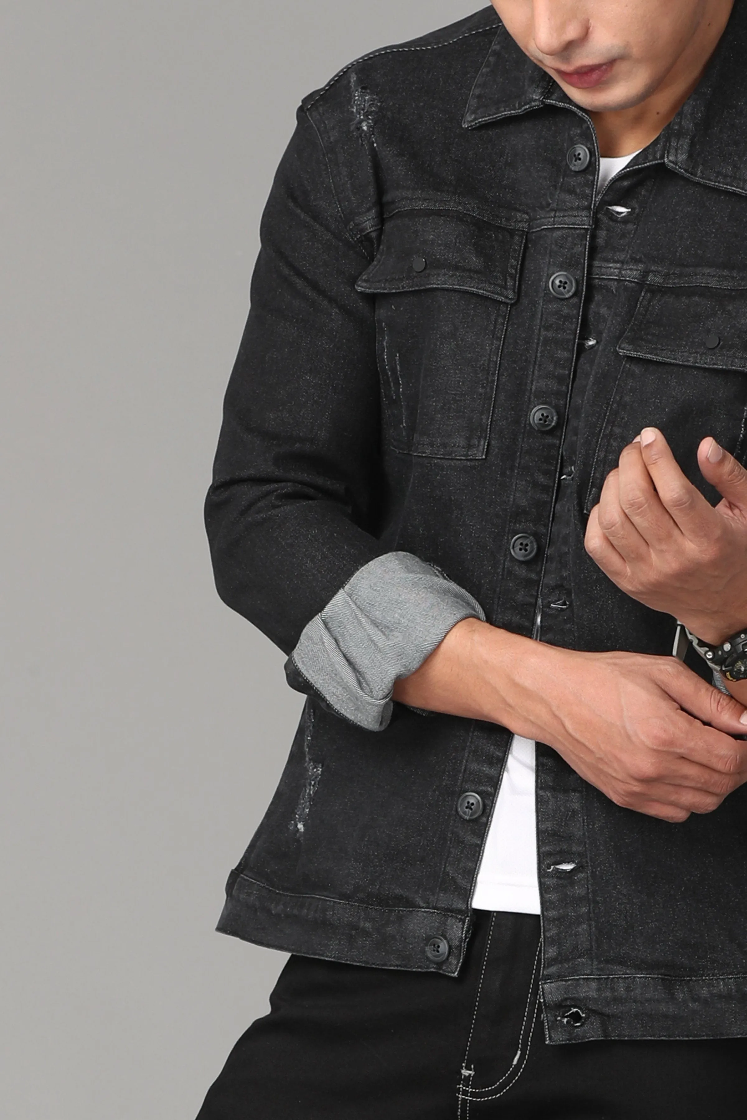 Printed Black Denim Shirt