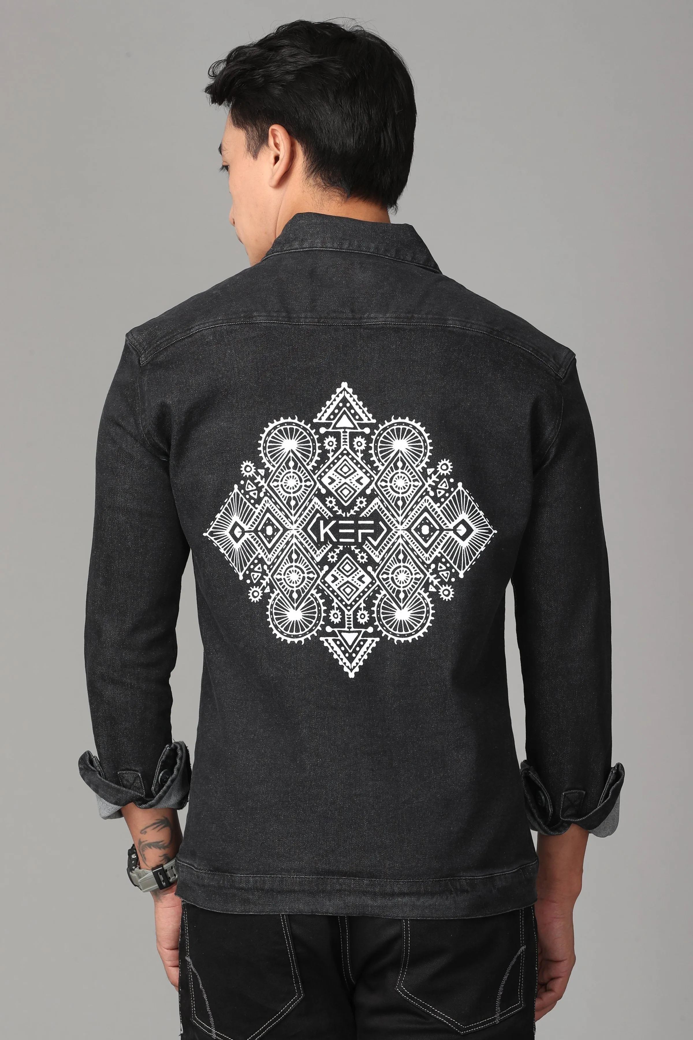 Printed Black Denim Shirt