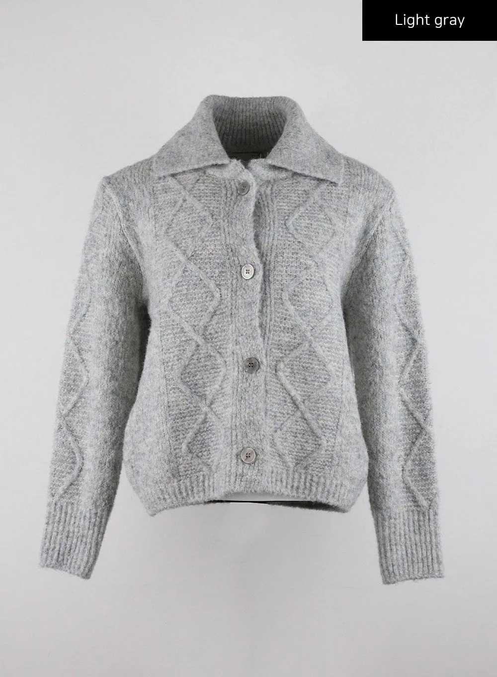 Recycled Polyester Collared Cable Knit Cardigan CD314