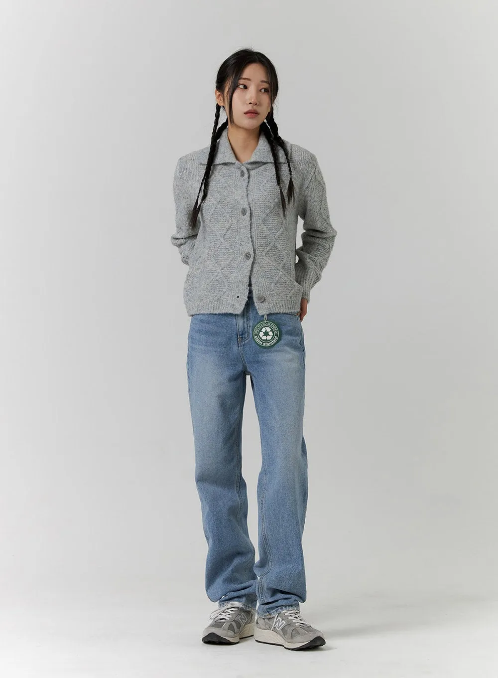 Recycled Polyester Collared Cable Knit Cardigan CD314
