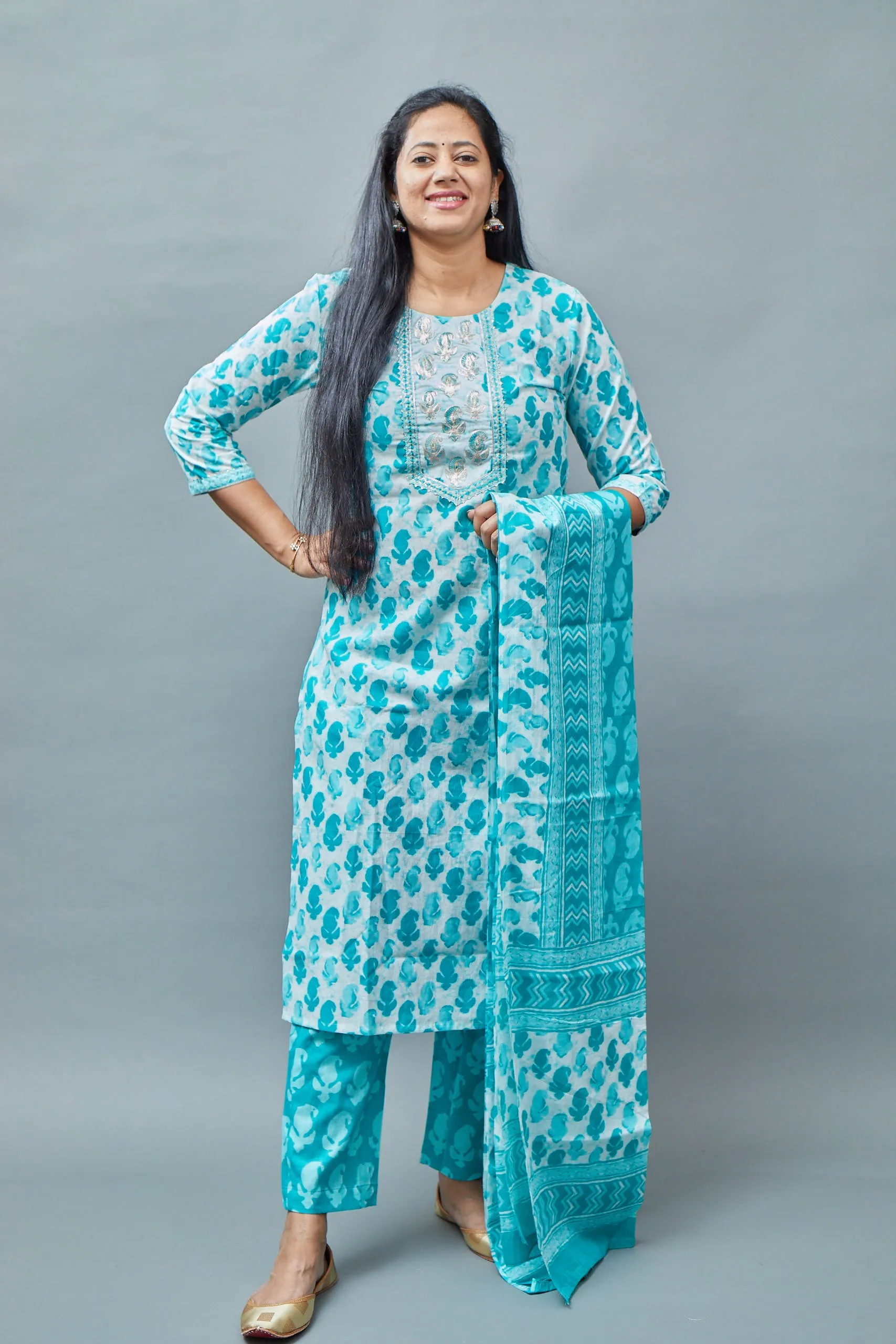 Sky Blue and White Kurta Set
