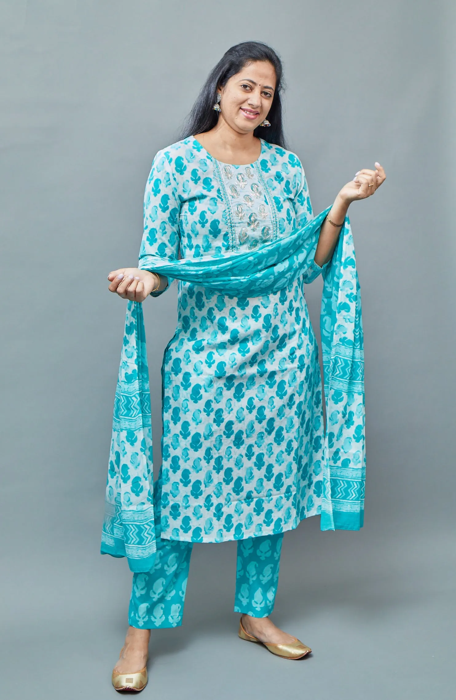 Sky Blue and White Kurta Set