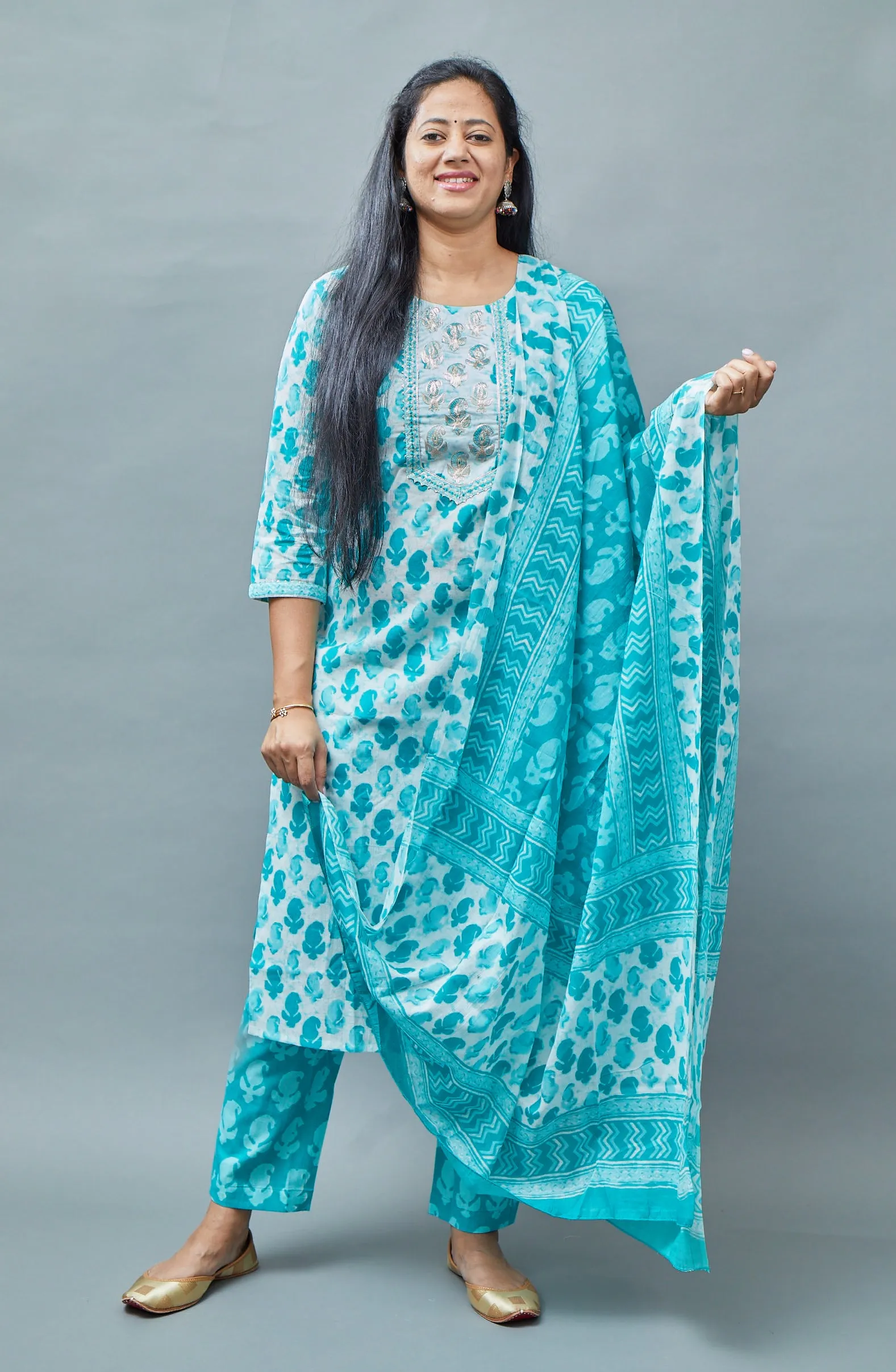 Sky Blue and White Kurta Set