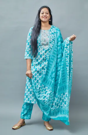 Sky Blue and White Kurta Set