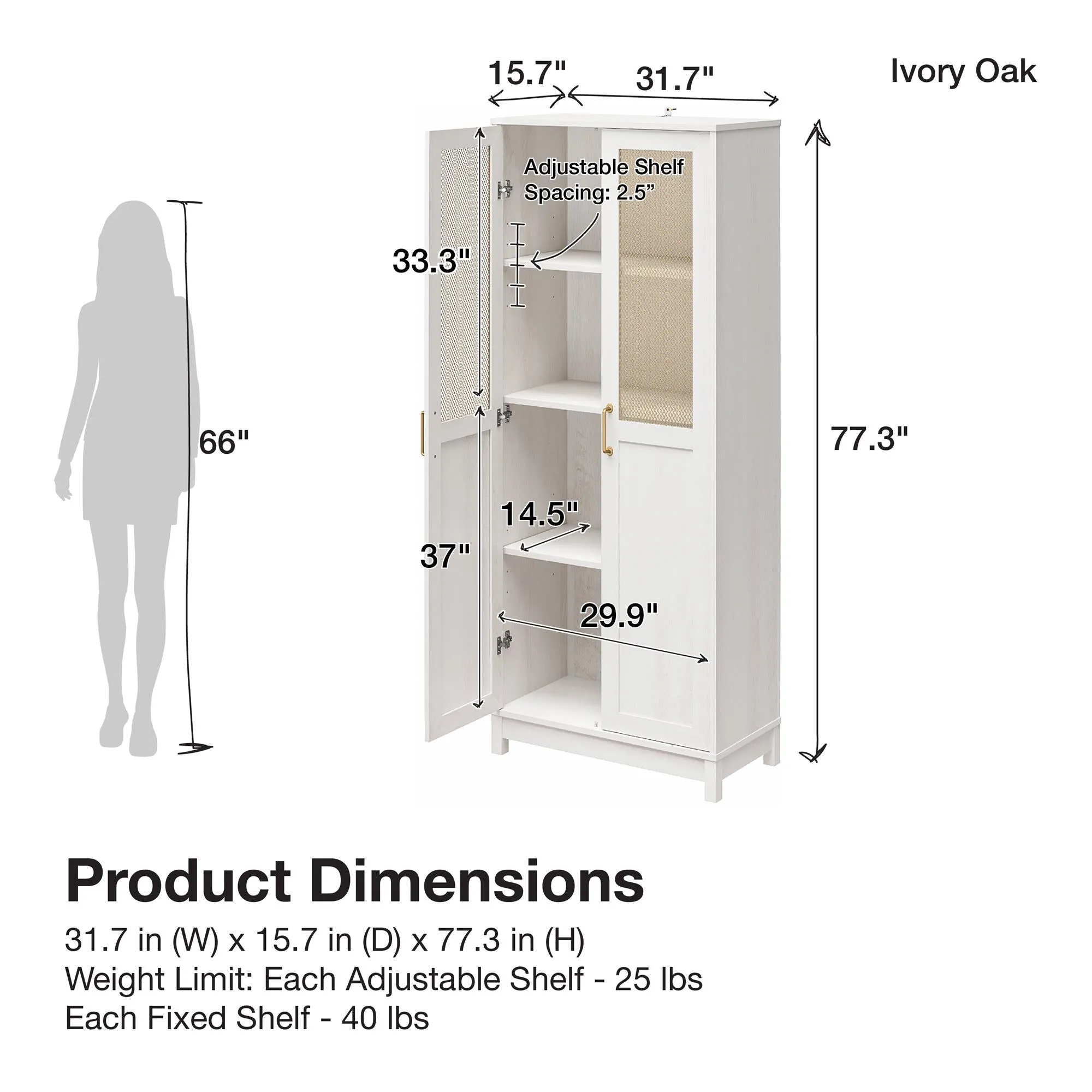 Tess 2-Door Wide Storage Cabinet with Modular Storage Options, Ivory Oak