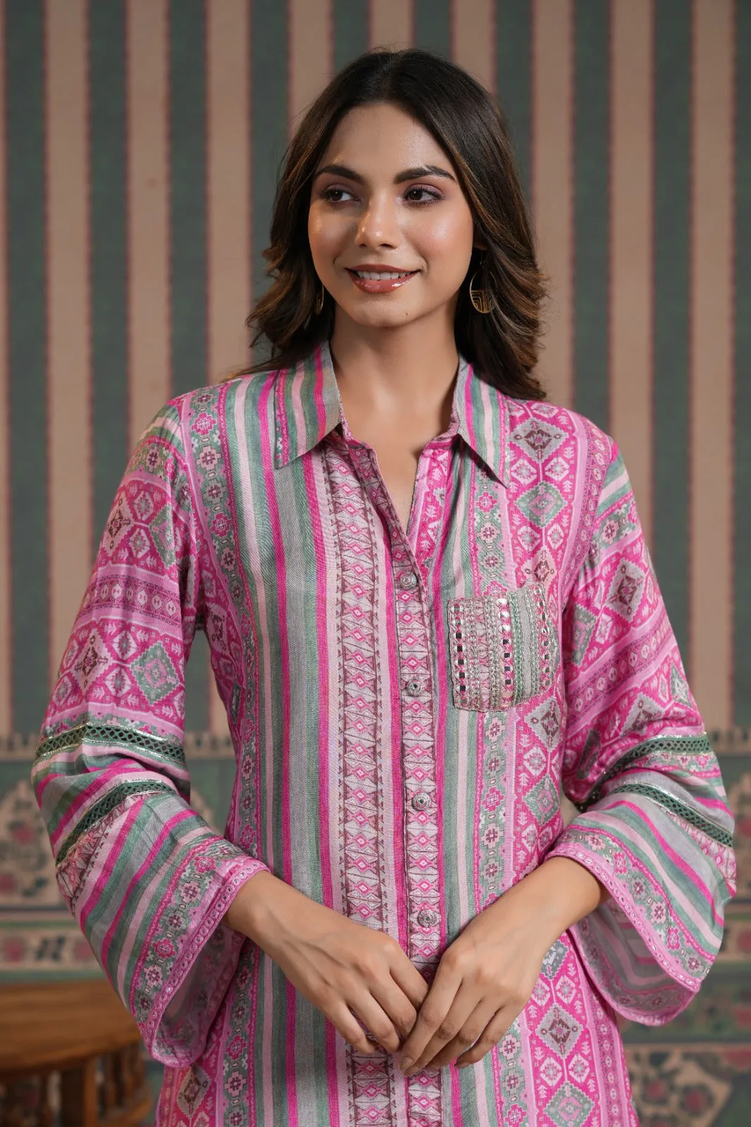 Vanitha Pink Muslin Printed Co-ord Set