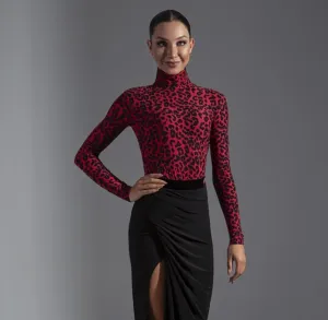 Women's Red Cheetah Print Turtleneck Practice Top Pra 1191